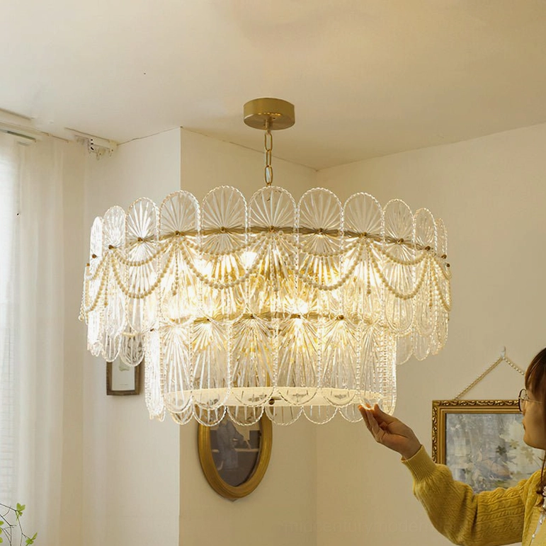 12-light statement Art Deco pearl beaded glass chandelier - largest configuration for grand foyer or dining room