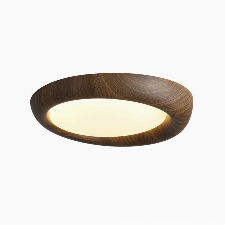 46cm diameter wood ceiling light with walnut finish and Triac warm dimming capability