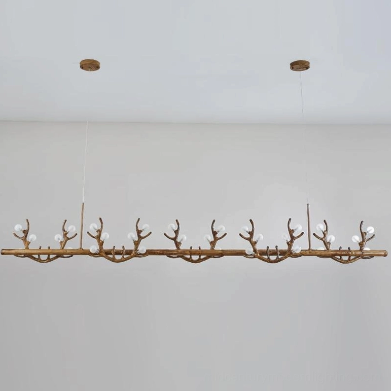 5-head antler chandelier walnut color finish showing full length and proportions for spacious dining areas