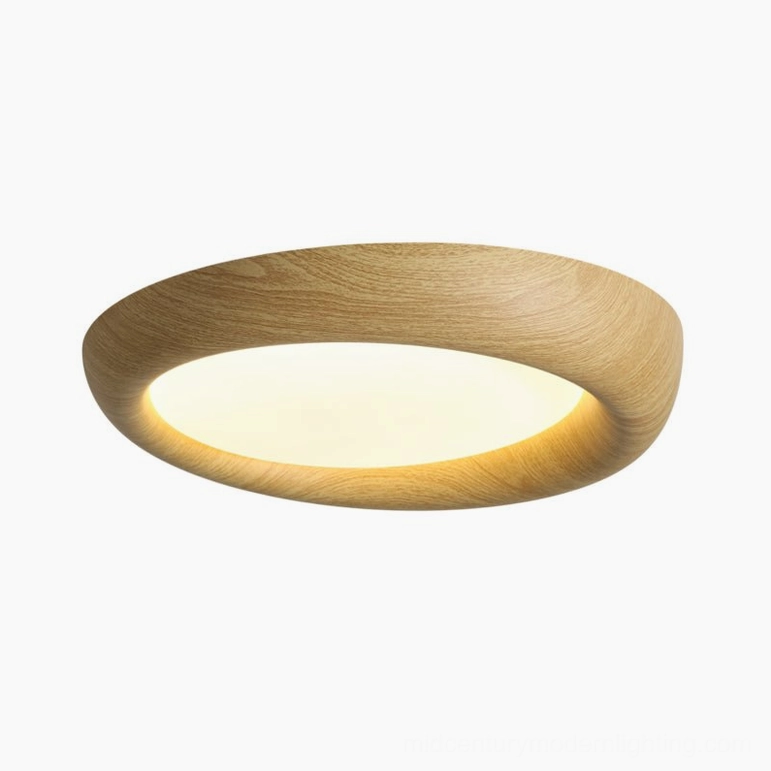 Medium 56cm natural wood ceiling light with smooth frosted diffuser and warm LED integration