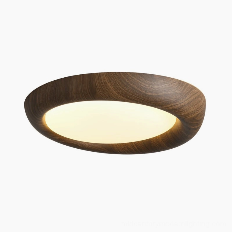 56cm walnut wood ceiling light with Triac warm dimming, modern living room flush mount fixture