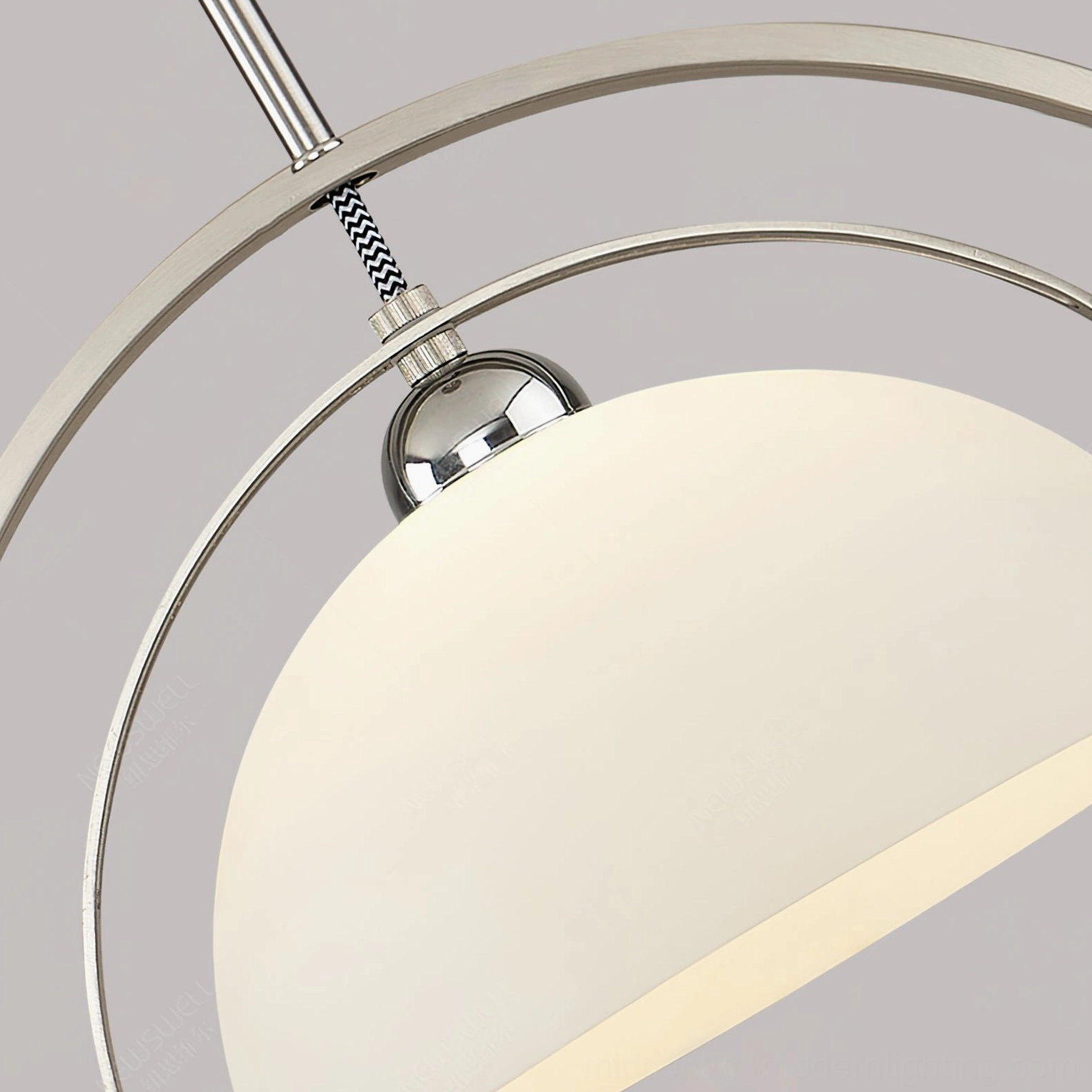 Adjustable arc pendant lamp showing full design silhouette in studio lighting with white background