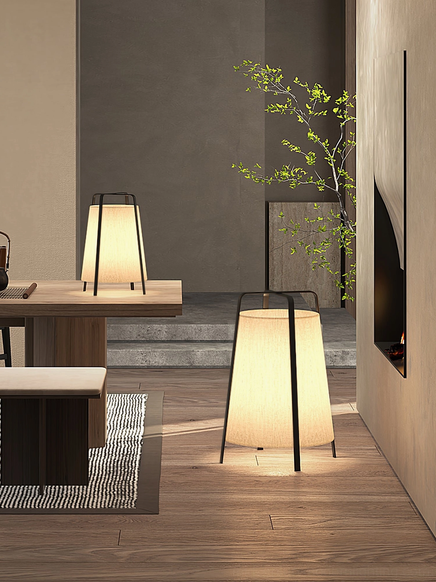 Large Akane table lamp as statement piece in modern living room with geometric decor elements