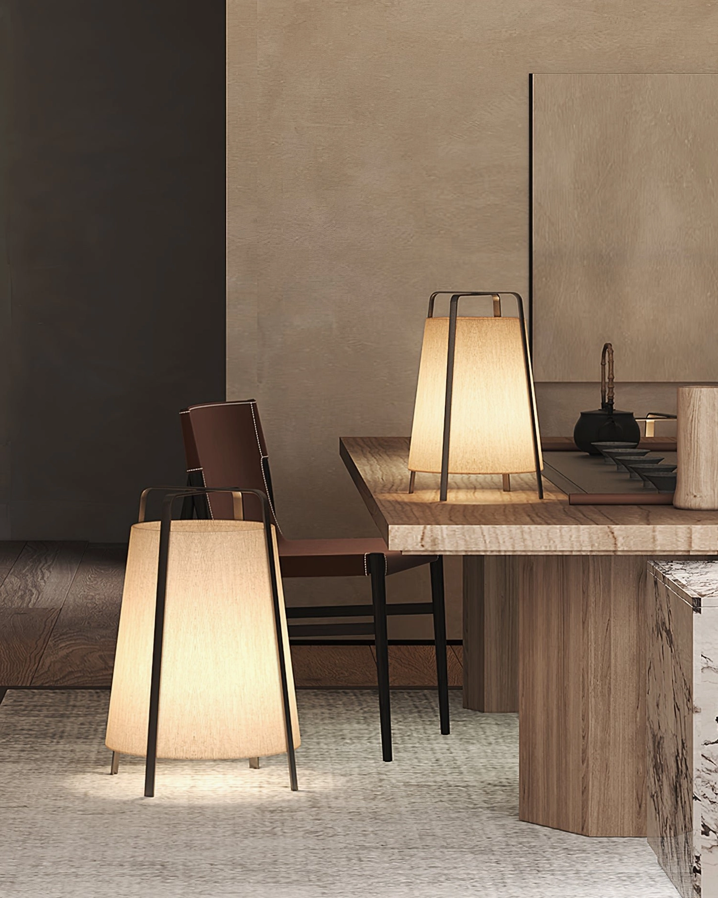 Akane table lamp with Edison bulb creating warm vintage aesthetic in mid-century modern setting