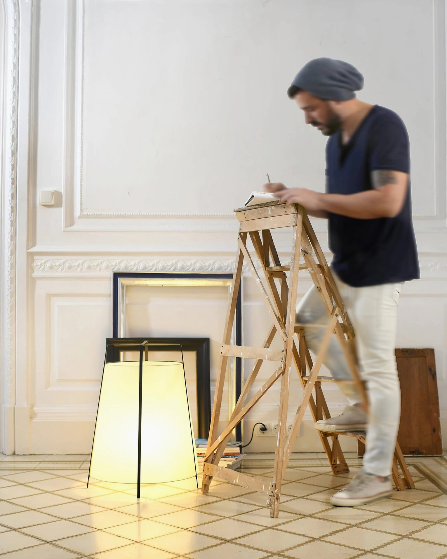 Akane table lamp paired with mid-century modern furniture and organic design elements