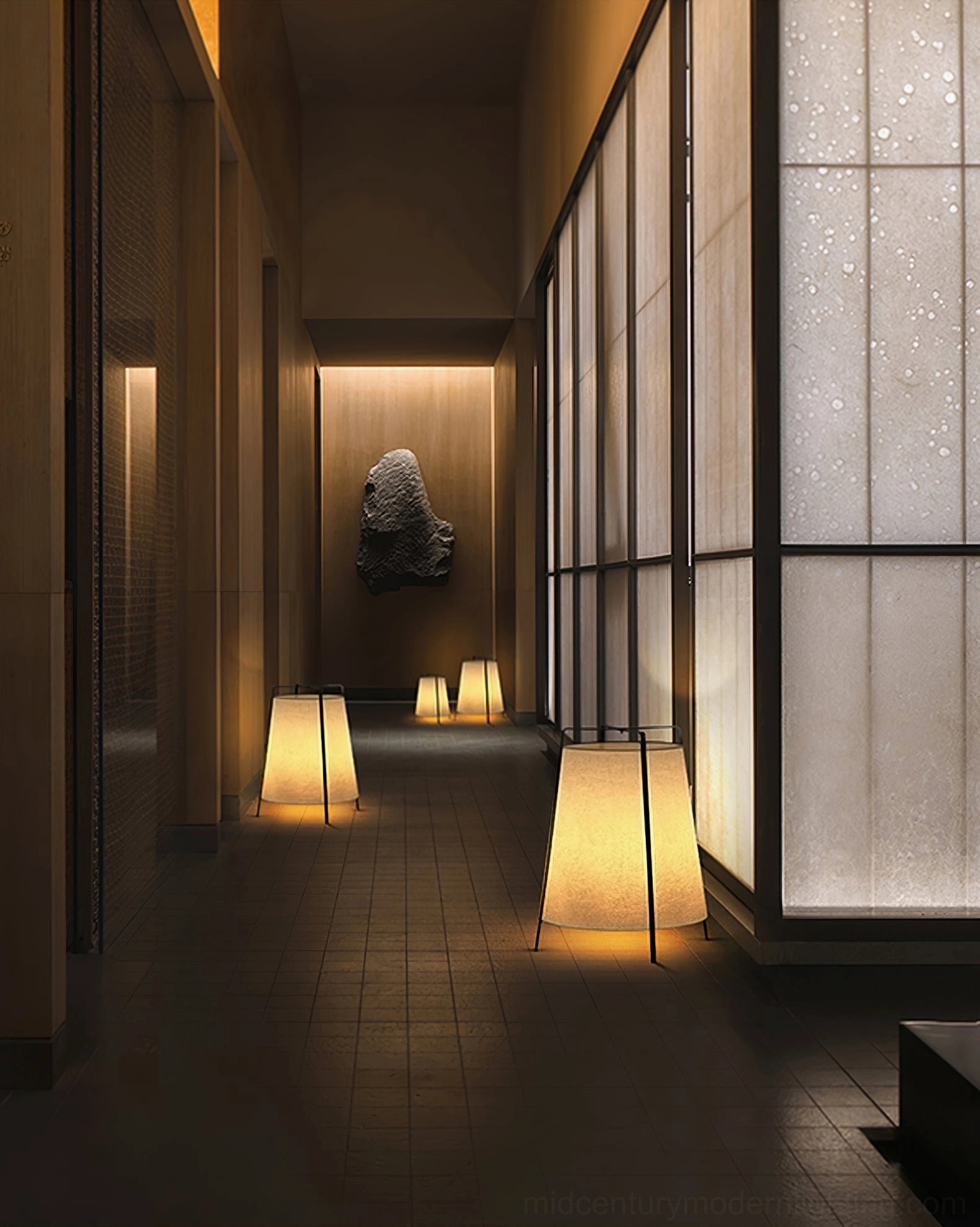 Akane Oriental-inspired table lamp detail view showing fabric shade weave and metal construction