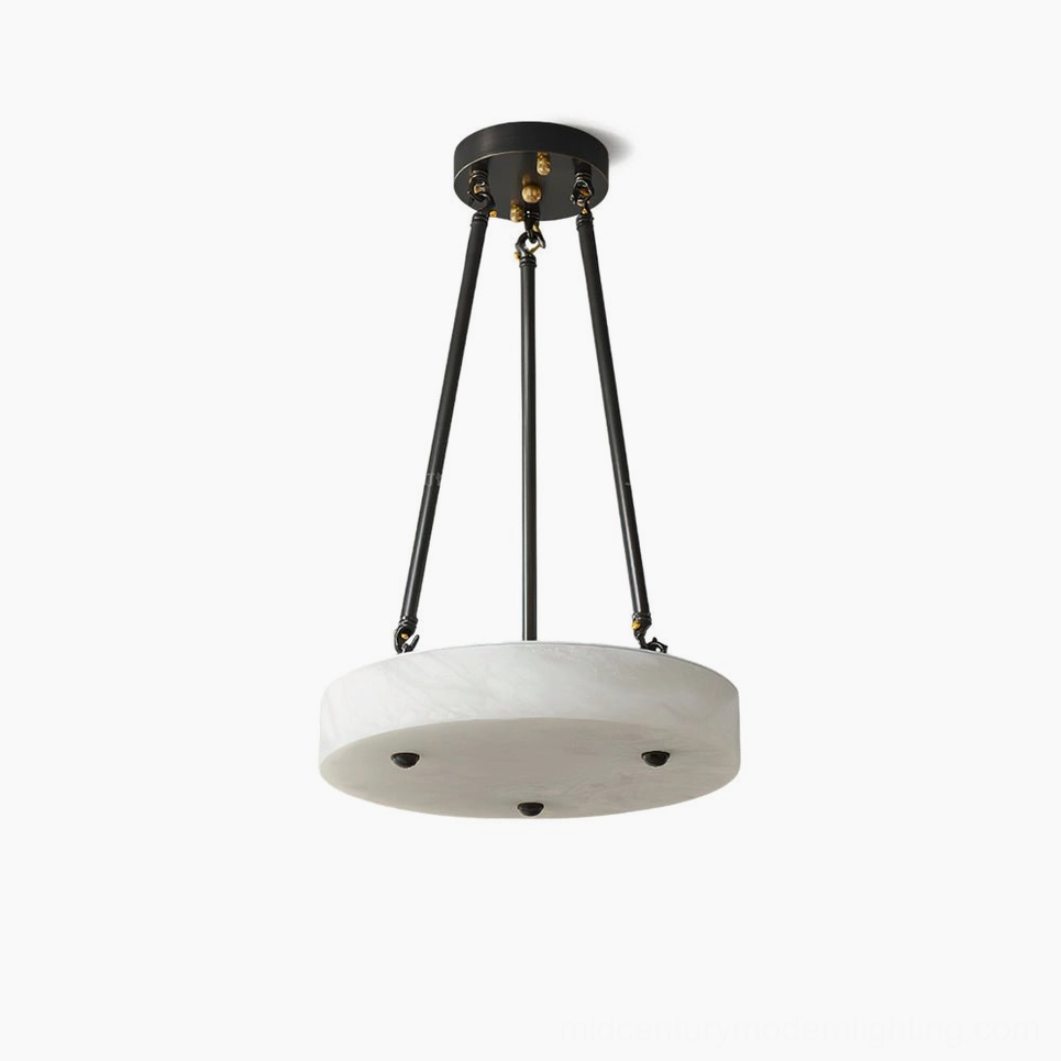 Alabaster pendant lamp in white and black finish on neutral background, product showcase