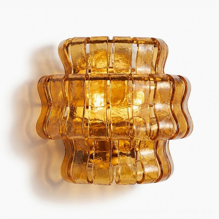 Albano mid-century modern sconce amber glass gold metal banding color option detail