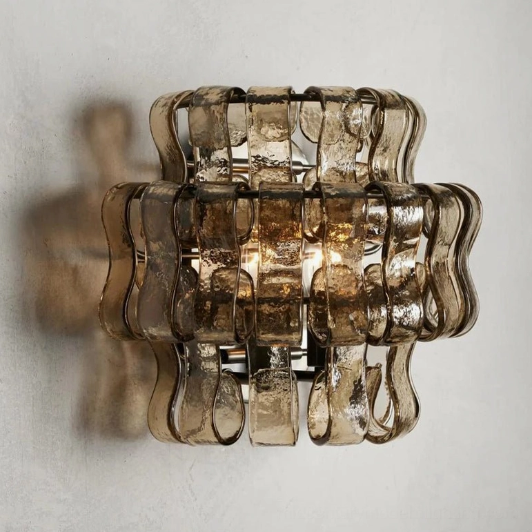 Albano wall sconce clear glass with black metal banding in modern interior setting