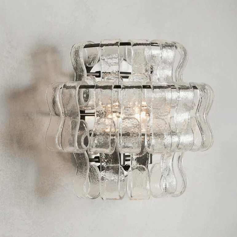 Albano ribbed glass sconce showing clear glass and black banding color combination