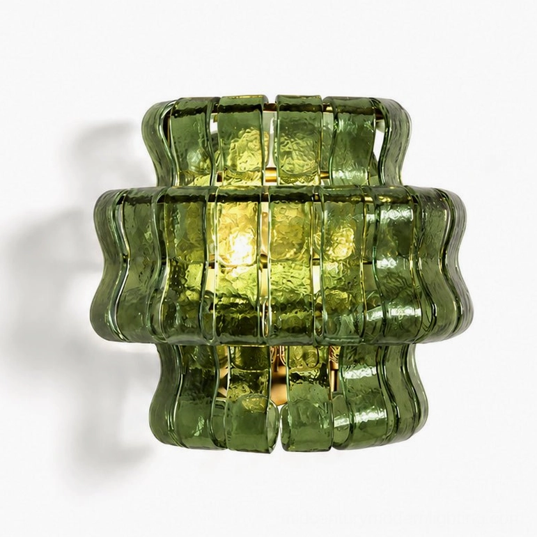 Albano wall sconce green glass gold banding jewel-toned architectural accent light