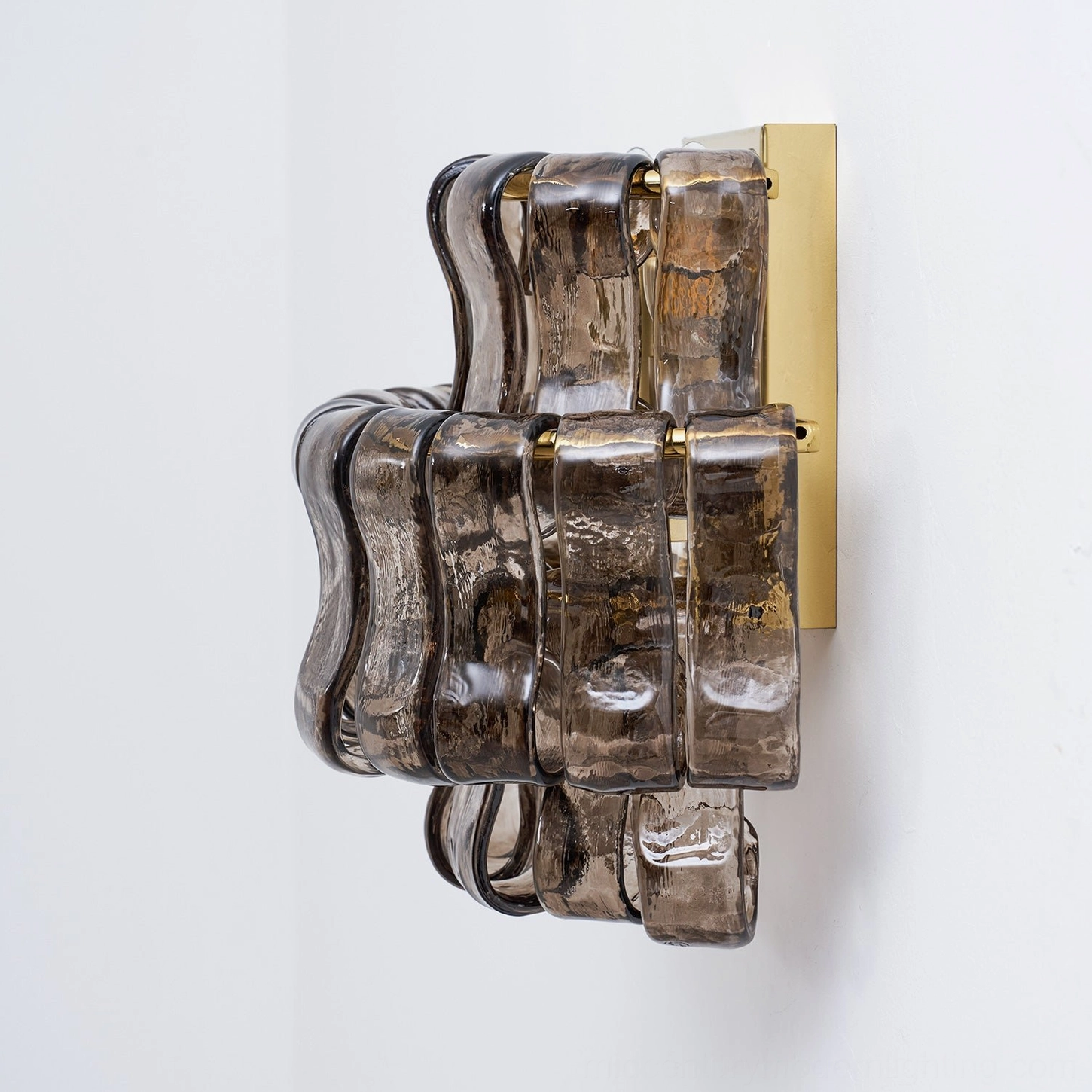 Albano ribbed glass sconce material close-up showing glass texture metal banding detail