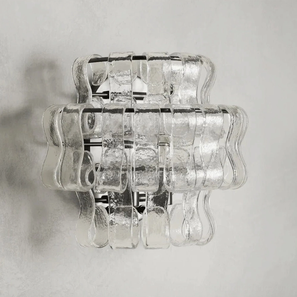 Albano ribbed glass sconce side profile showing sculptural squared proportions and form