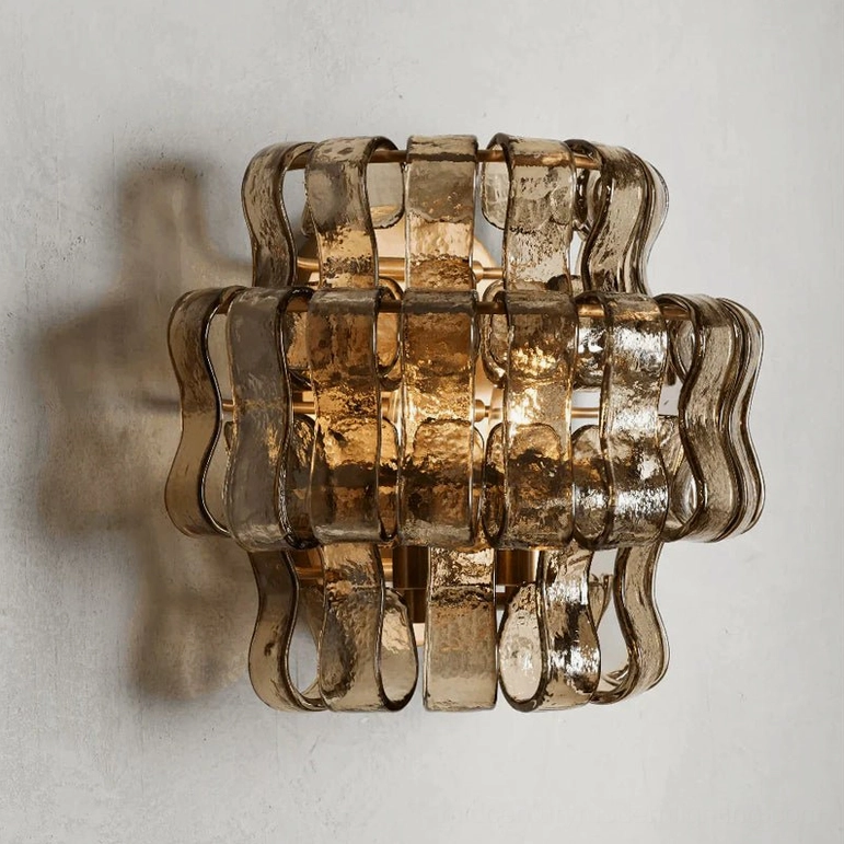 Albano mid-century modern wall sconce smoke grey glass with gold metal banding