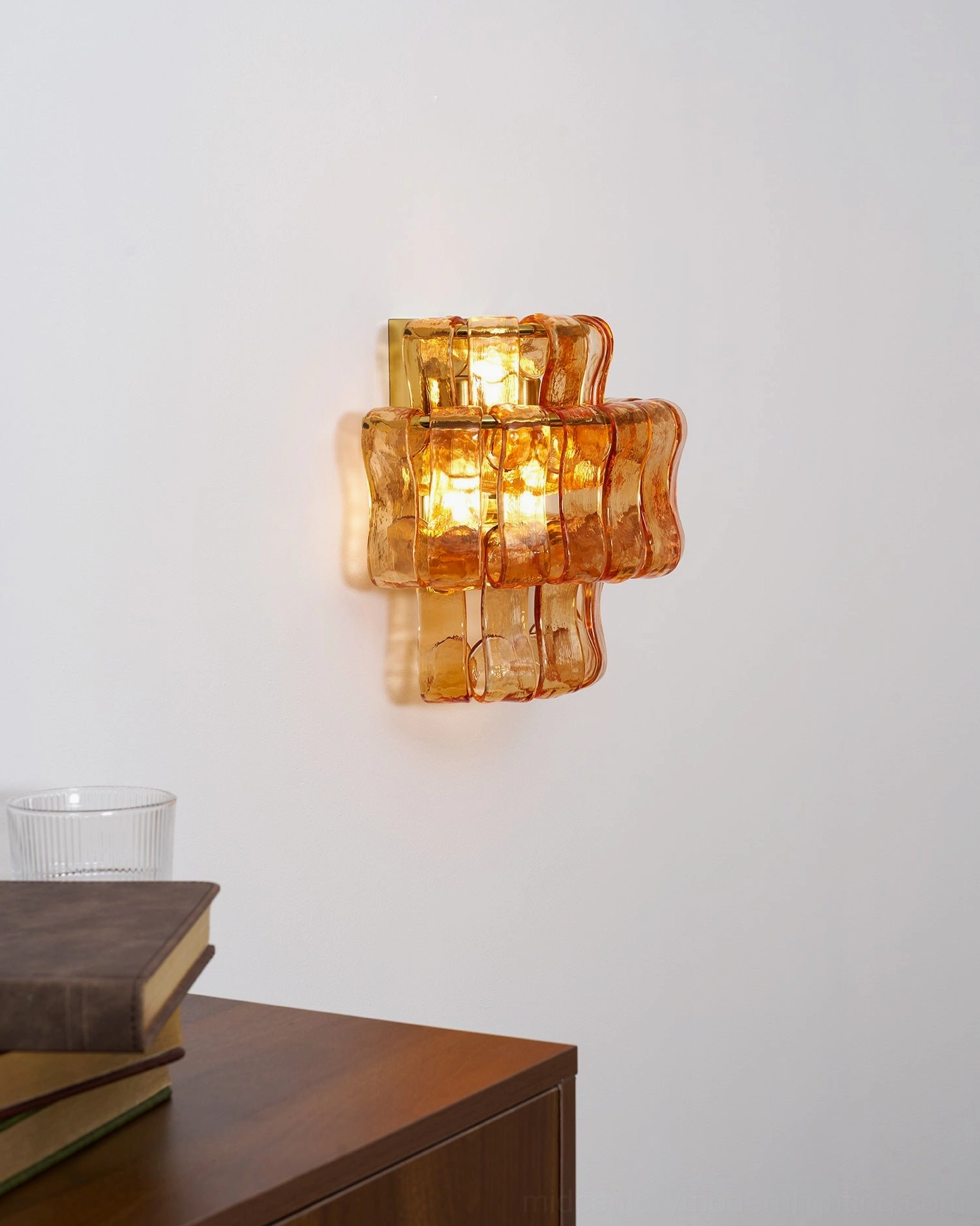 Albano wall sconce product photography showing complete fixture and ribbed glass construction