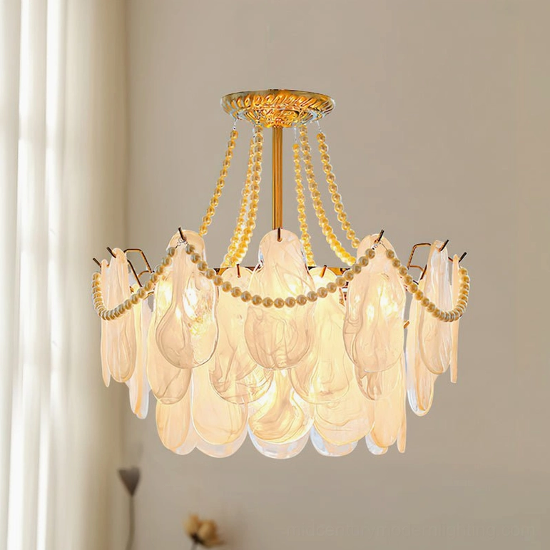 Classic frosted petal ceiling chandelier gold finish minimalist mid-century modern style