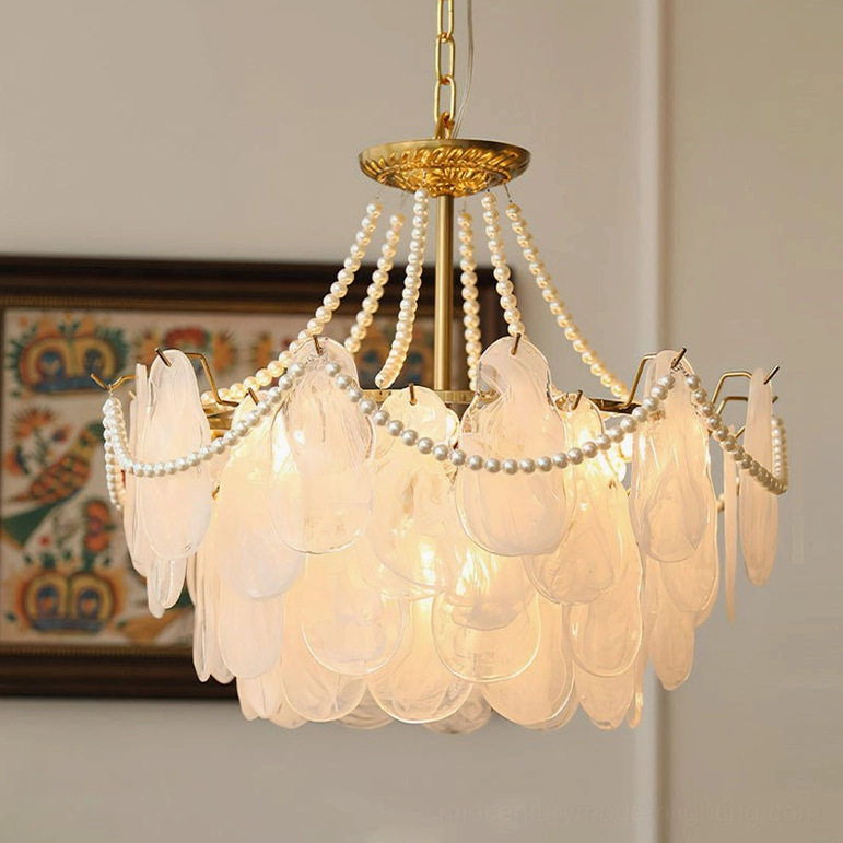 Four-layer frosted glass petal chandelier contemporary home lighting solution