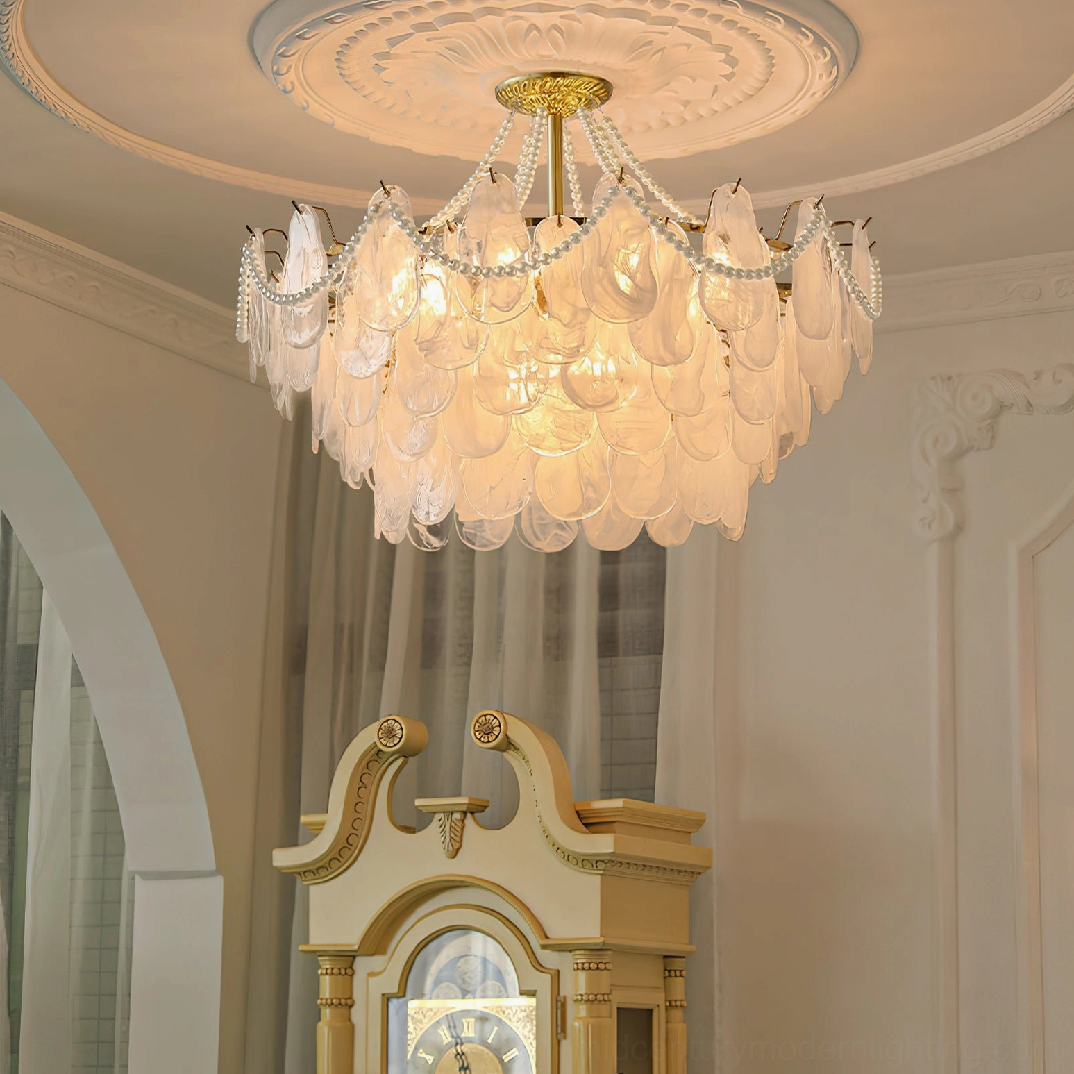 Model A frosted petal chandelier decorative pearl chain suspension elegant styling