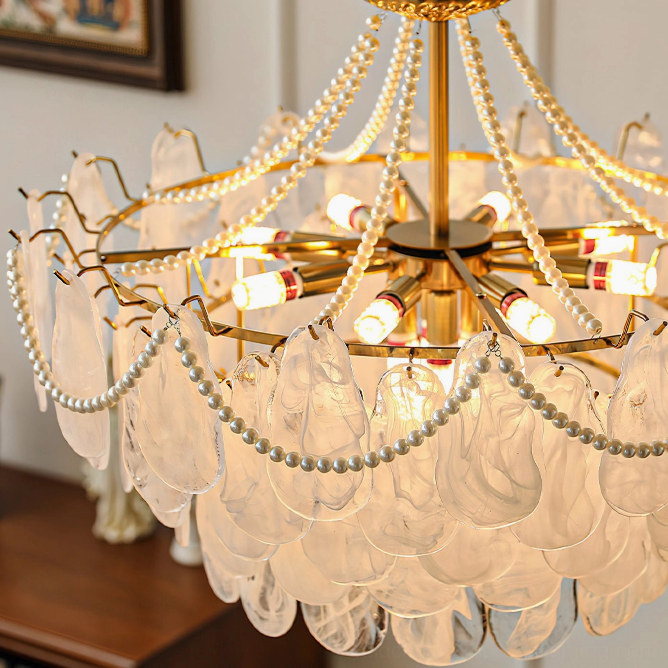 Multi-tier frosted glass petal chandelier contemporary ceiling light fixture showcase