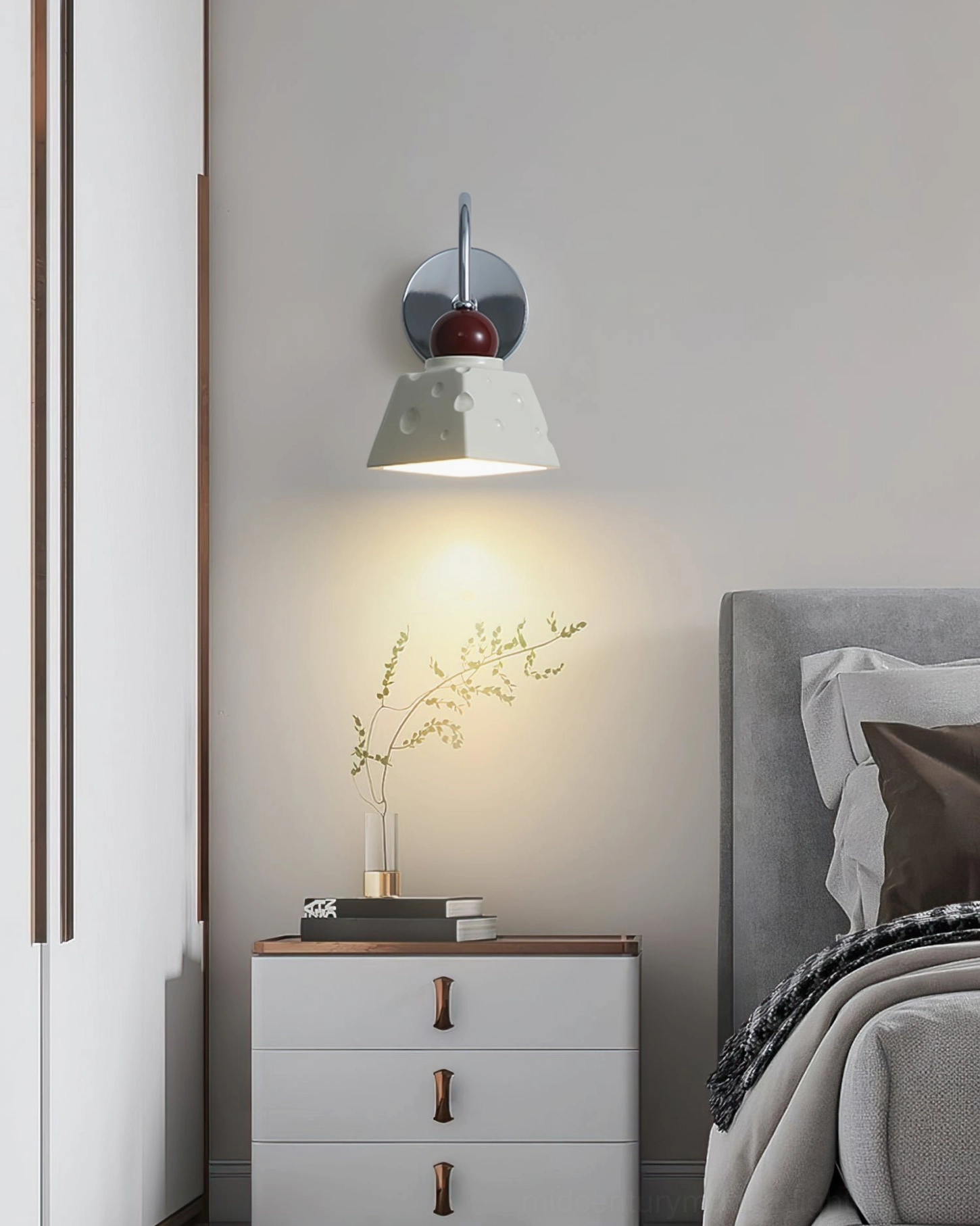 Alma wall mounted light fixture, geometric minimalist design in various color finishes