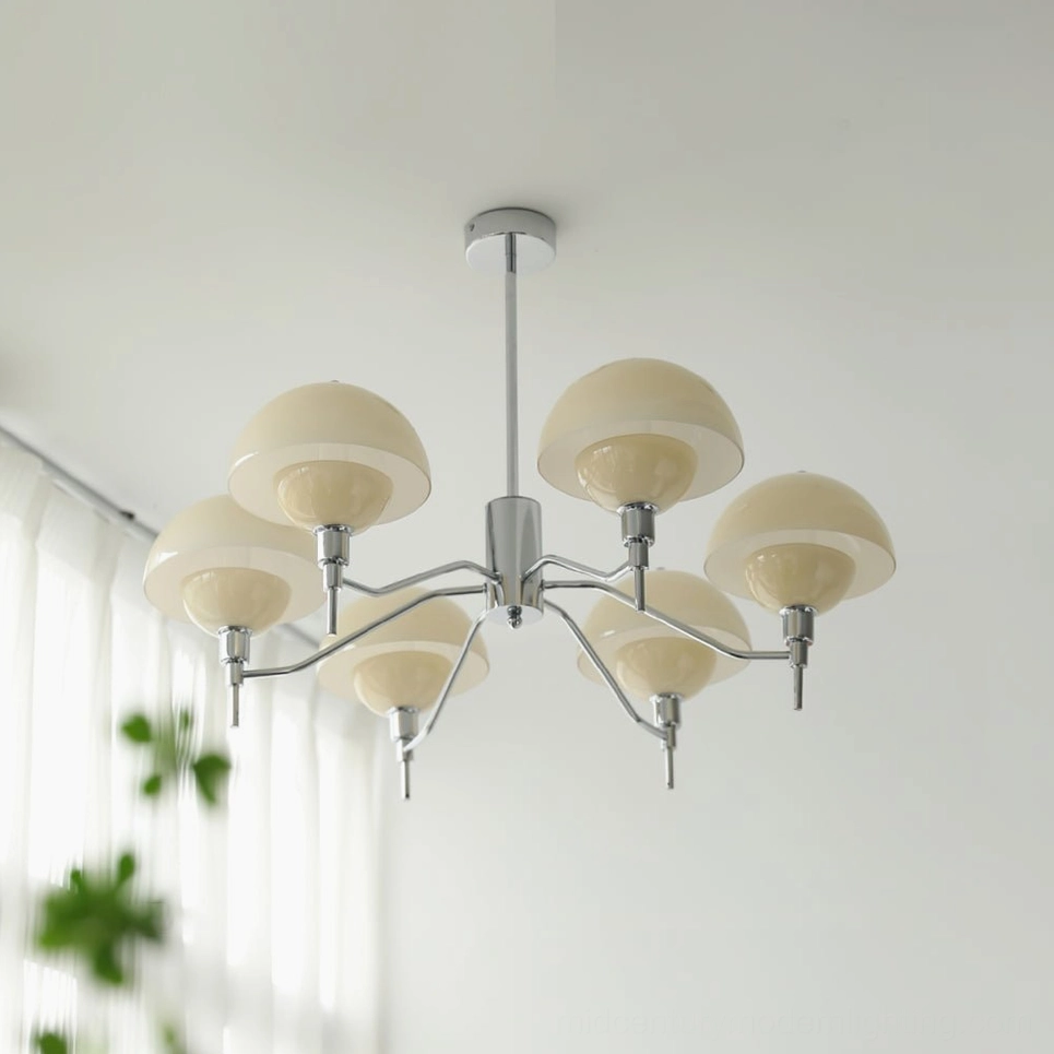 6-head Anchored Orb Chandelier chrome cream color ceramic shades contemporary