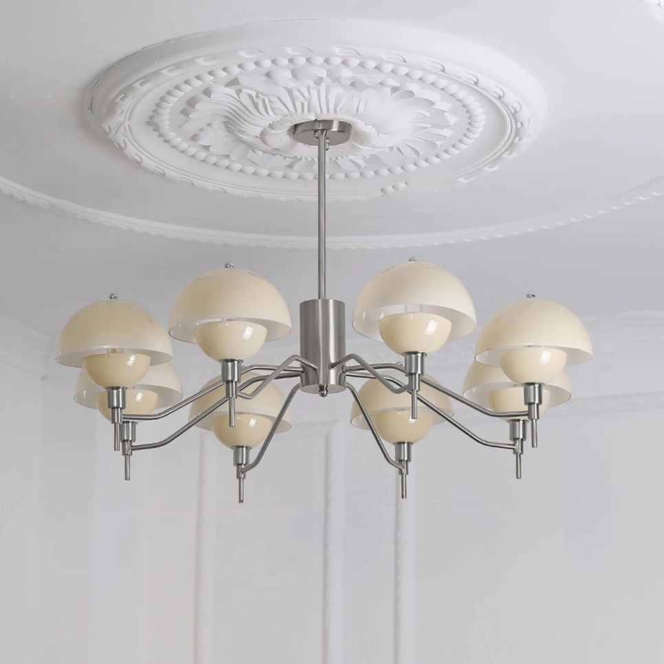 8-head Anchored Orb Chandelier chrome cream color ceramic shades luxury lighting