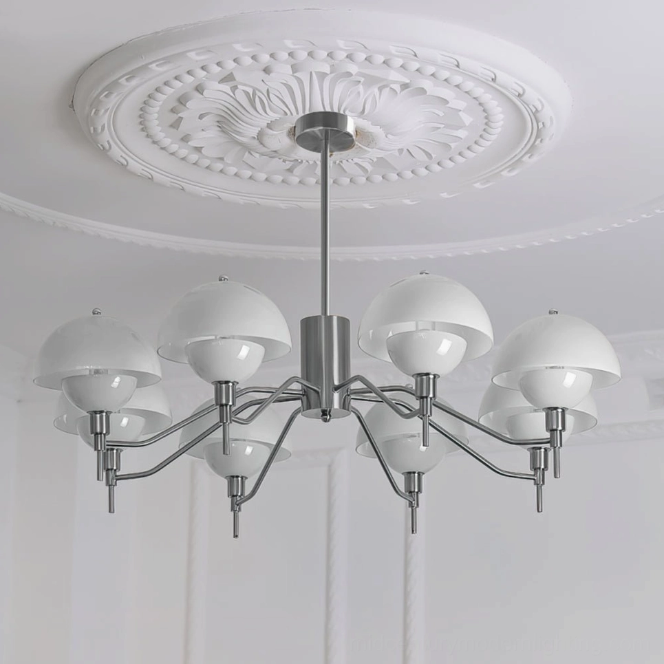 8-head Anchored Orb Chandelier chrome white ceramic shades large ceiling fixture