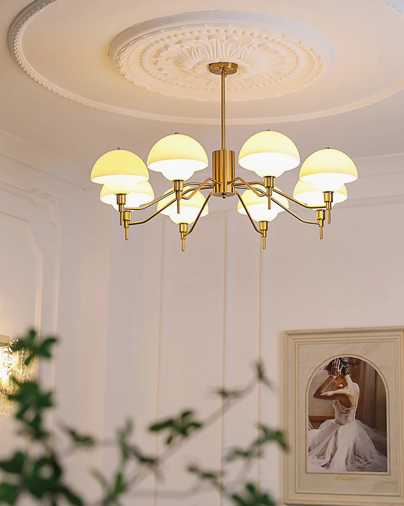 Glass orb pendant light modern interior design mid-century aesthetic warm lighting