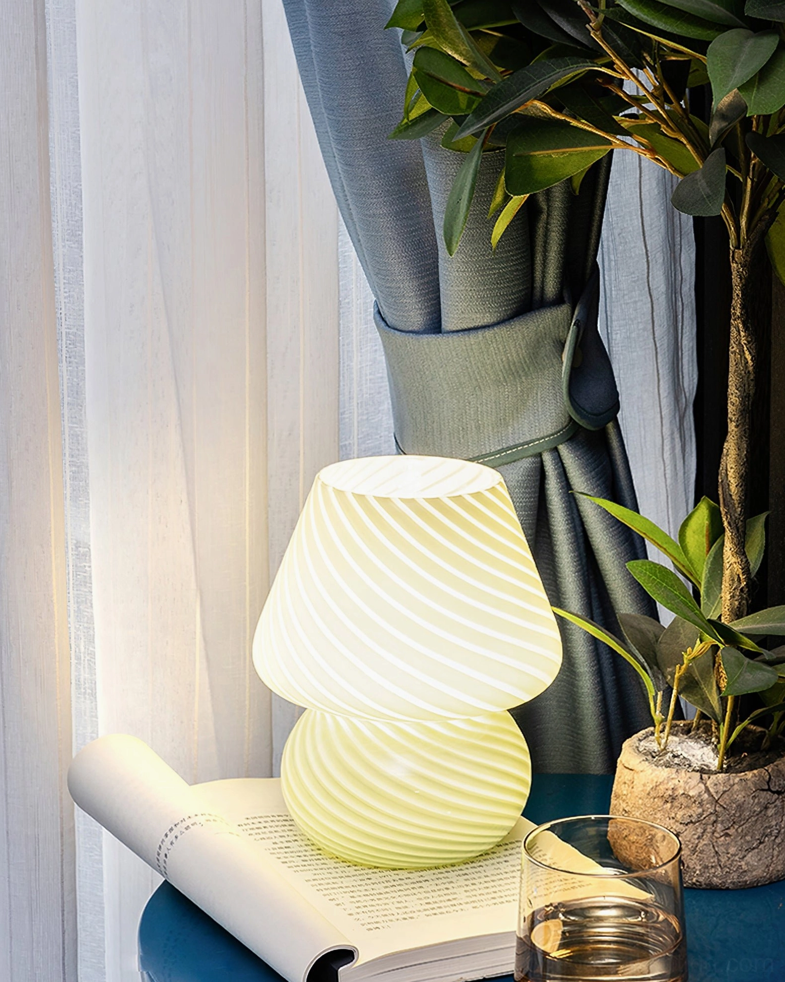 Ansel mid-century modern glass table lamp full product perspective with cord and plug assembly