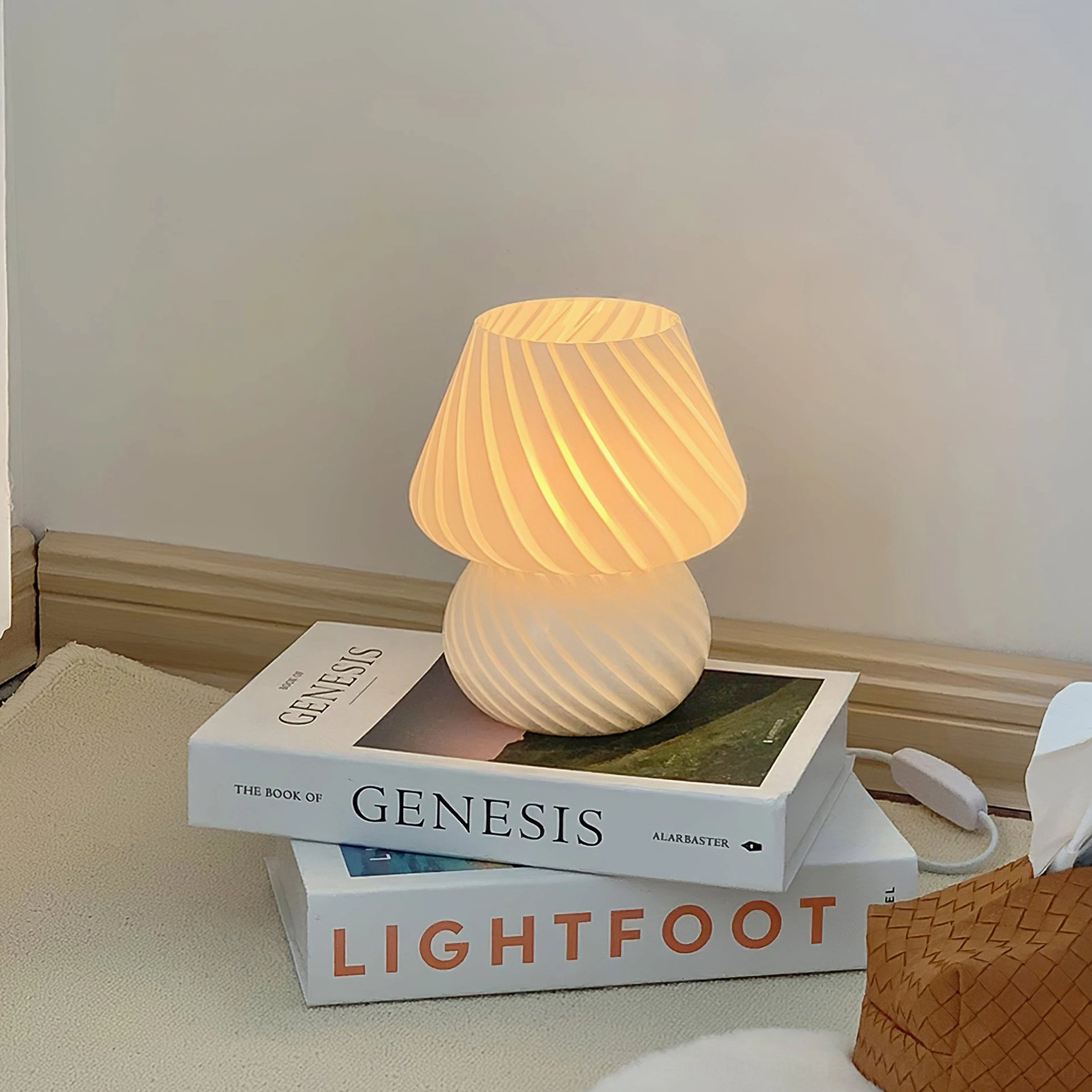 Ansel mid-century modern glass table lamp with textured handcrafted design - product detail shot