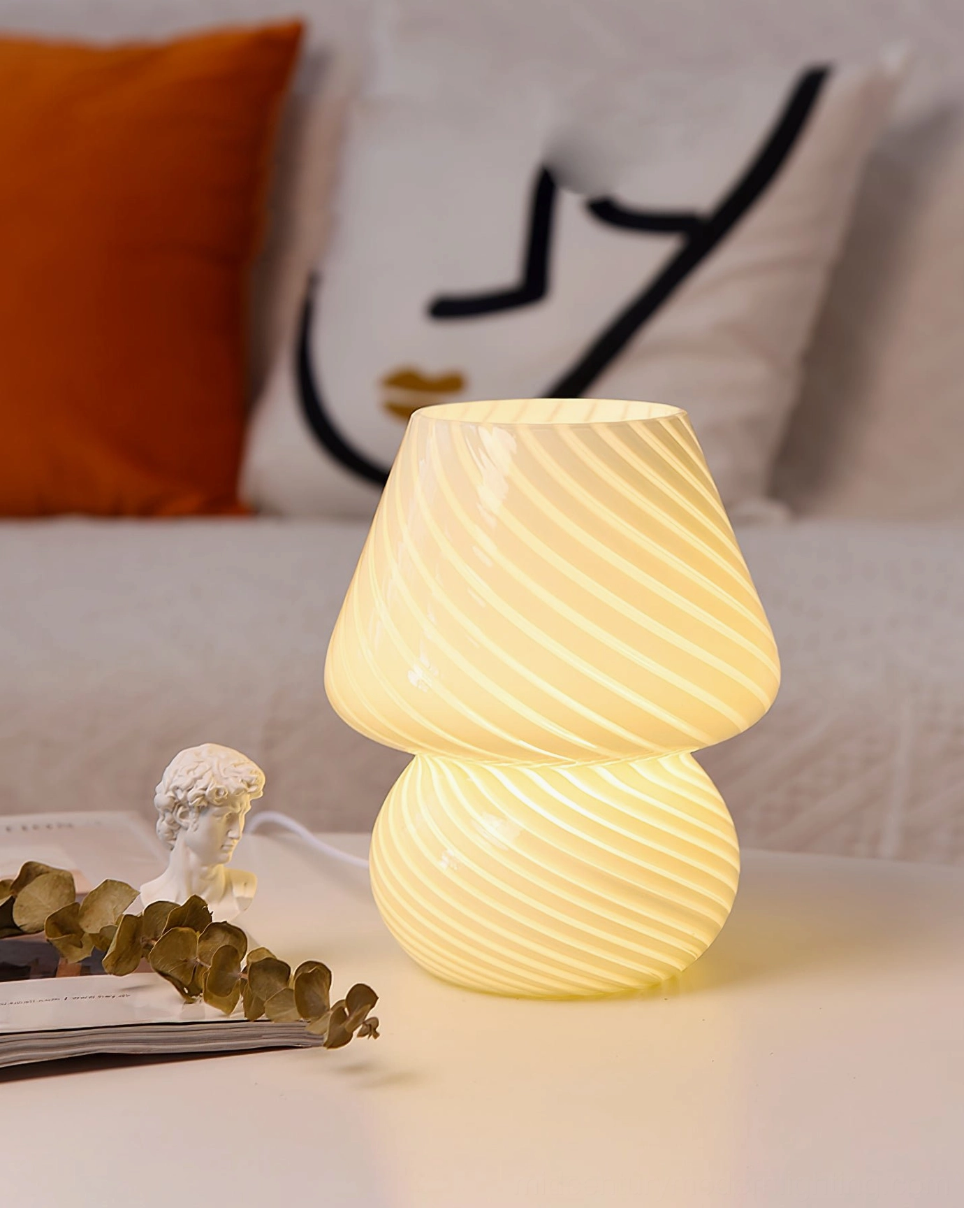 Ansel mid-century modern glass mushroom lamp gallery display arrangement setup
