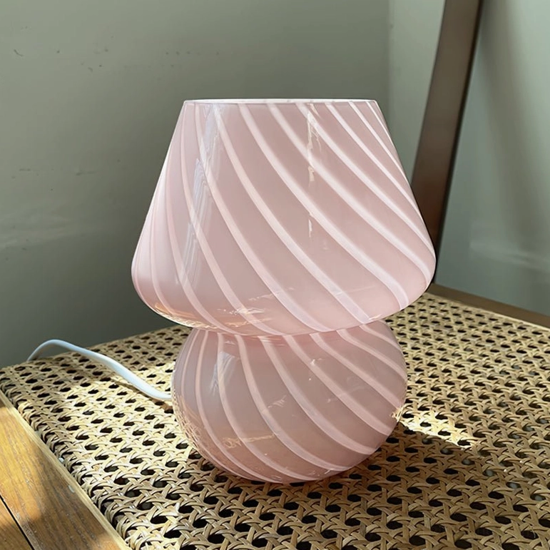 Ansel mid-century modern glass table lamp with sculptural form and patterned glass detail