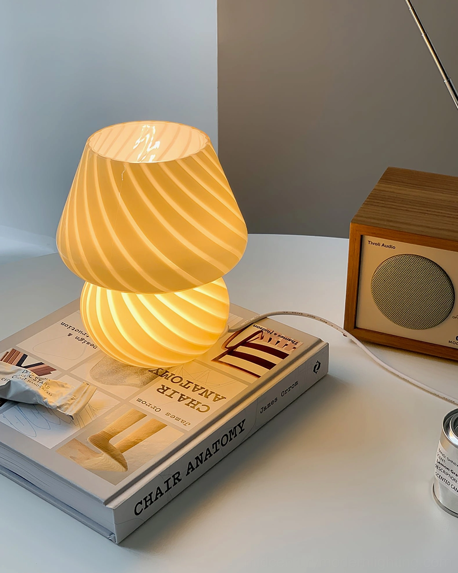 Ansel handcrafted glass table lamp with unique ribbed texture artisanal production process