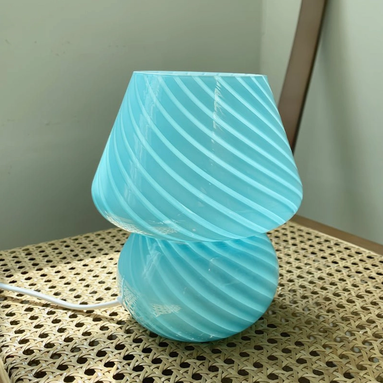 Ansel stripe blue textured glass mushroom table lamp contemporary color variant