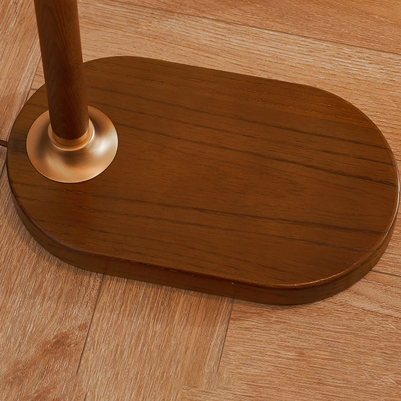 Mid-century modern Anthony floor lamp detail shot showing quality craftsmanship of metal pole, wood accents, and articulated arm mechanism