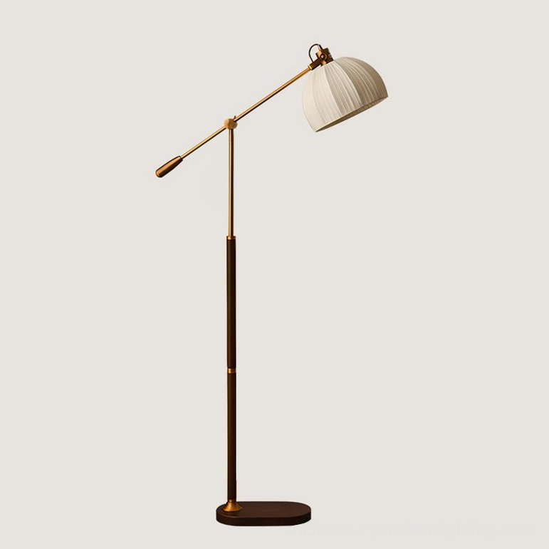 Silver finish Anthony floor lamp with adjustable swing arm and pleated fabric shade for ambient reading and accent lighting