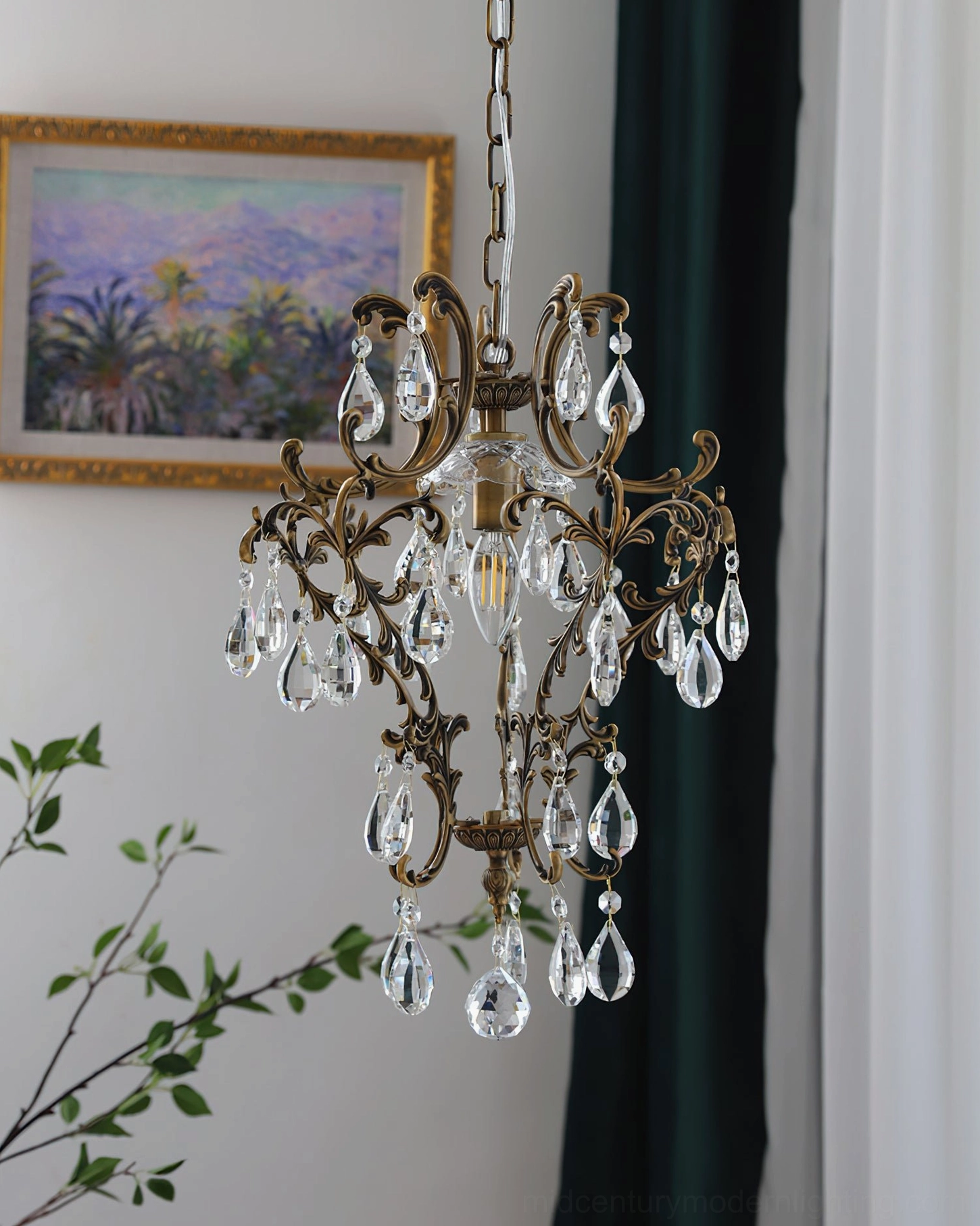 Antique birdcage pendant chandelier with intricate scrollwork and sparkling crystal pendants decorative lighting