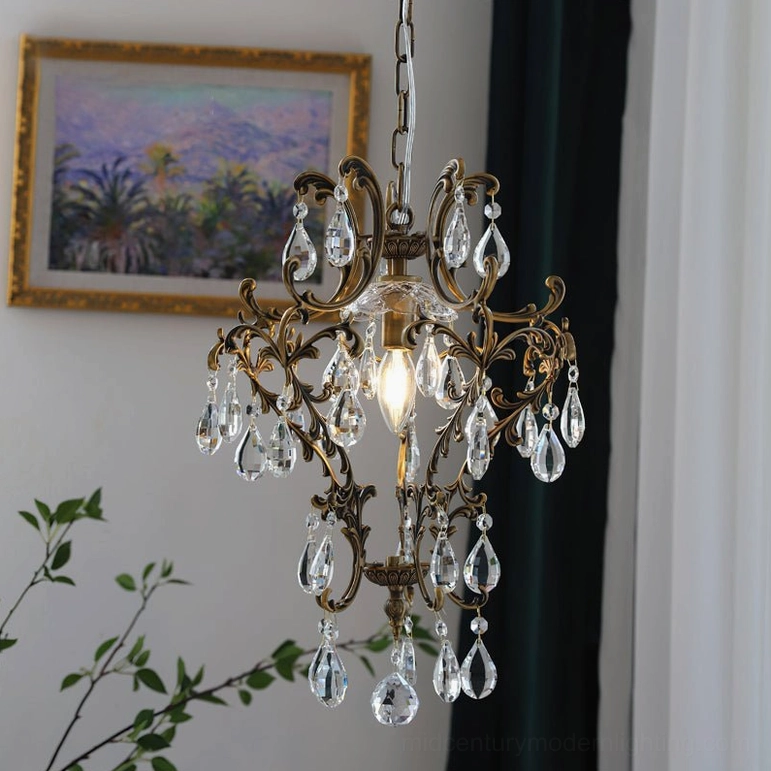 Antique bronze birdcage pendant with clear crystal teardrop accents - Bronze & Clear finish variant
