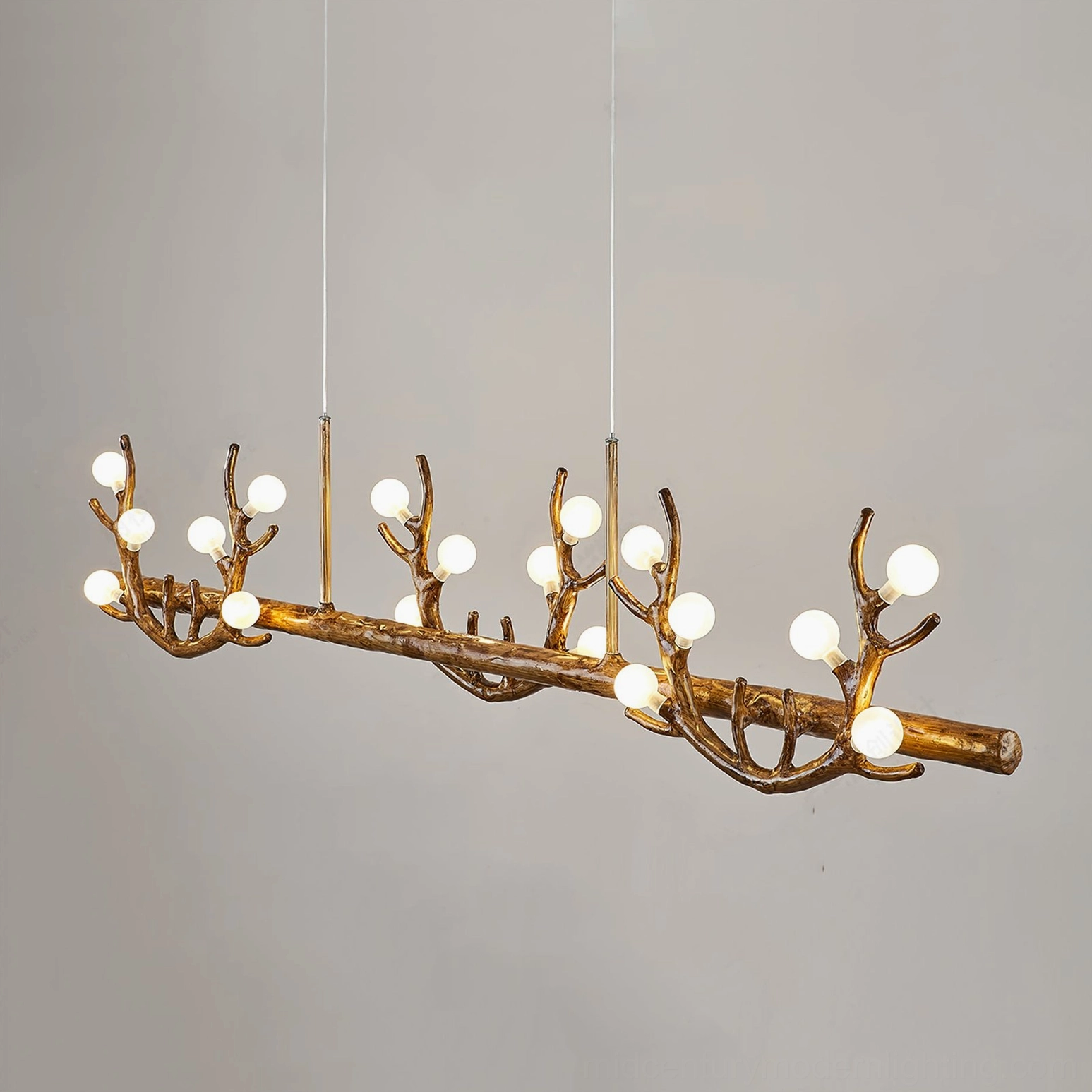 Antler branch pendant chandelier detailed side profile showing slender natural branch structure and minimalist design
