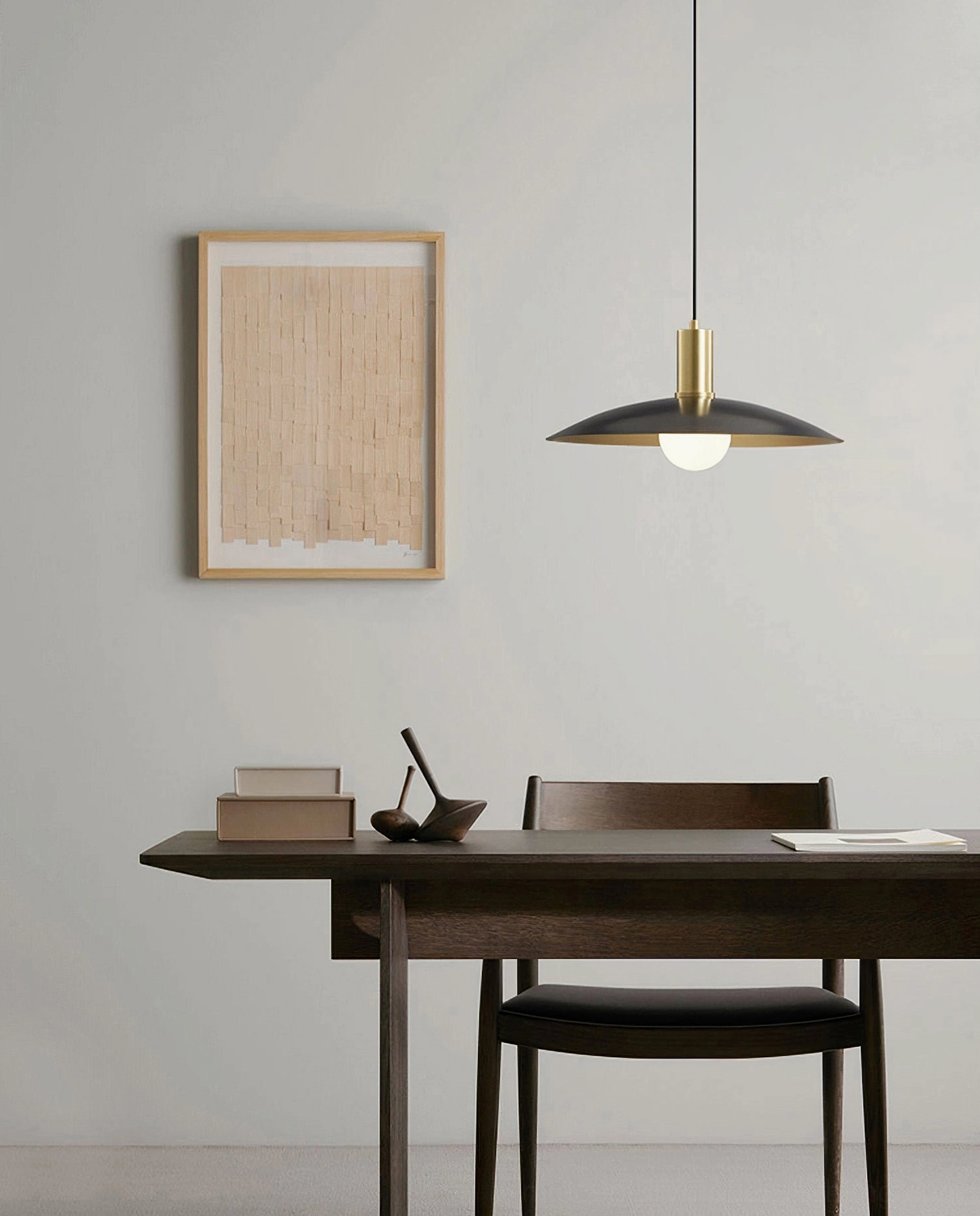 Aplomb pendant light with saucer dome shade, mid-century modern inspired design