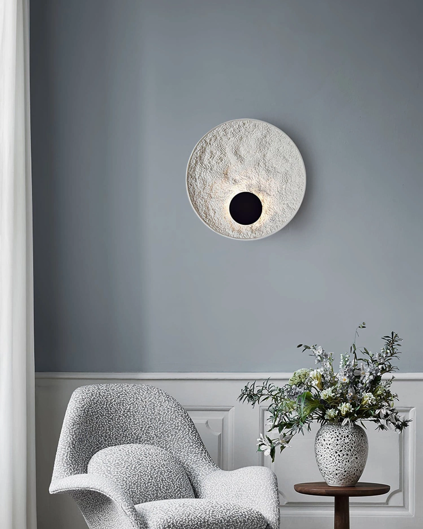 Apollo lunar wall lamp large statement model 50cm diameter textured surface illuminated