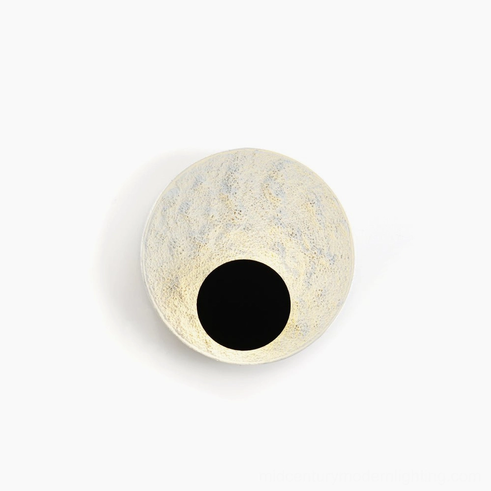 Apollo lunar wall lamp compact 30cm diameter top-down front view textured black-white finish studio