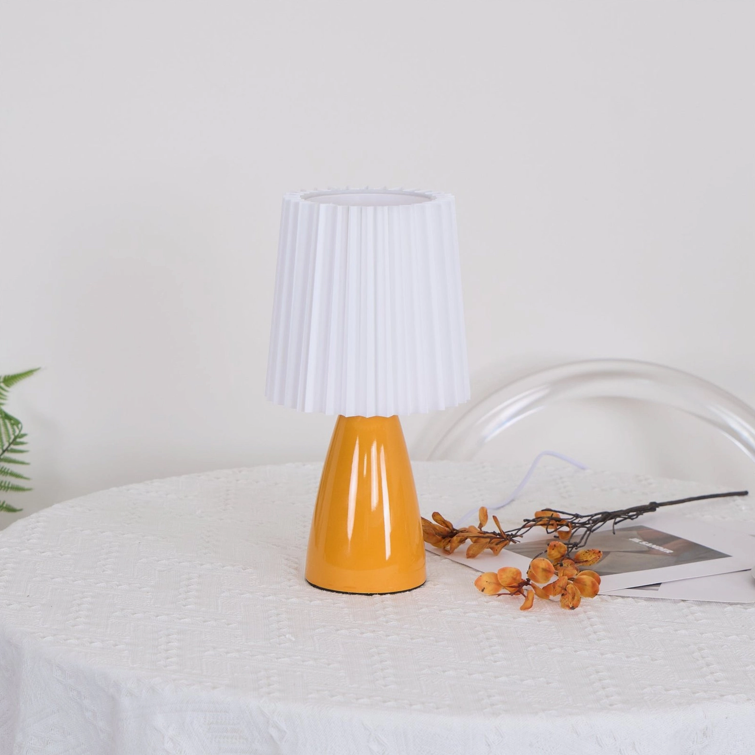 Apollo minimalist ceramic table lamp with pleated shade detail