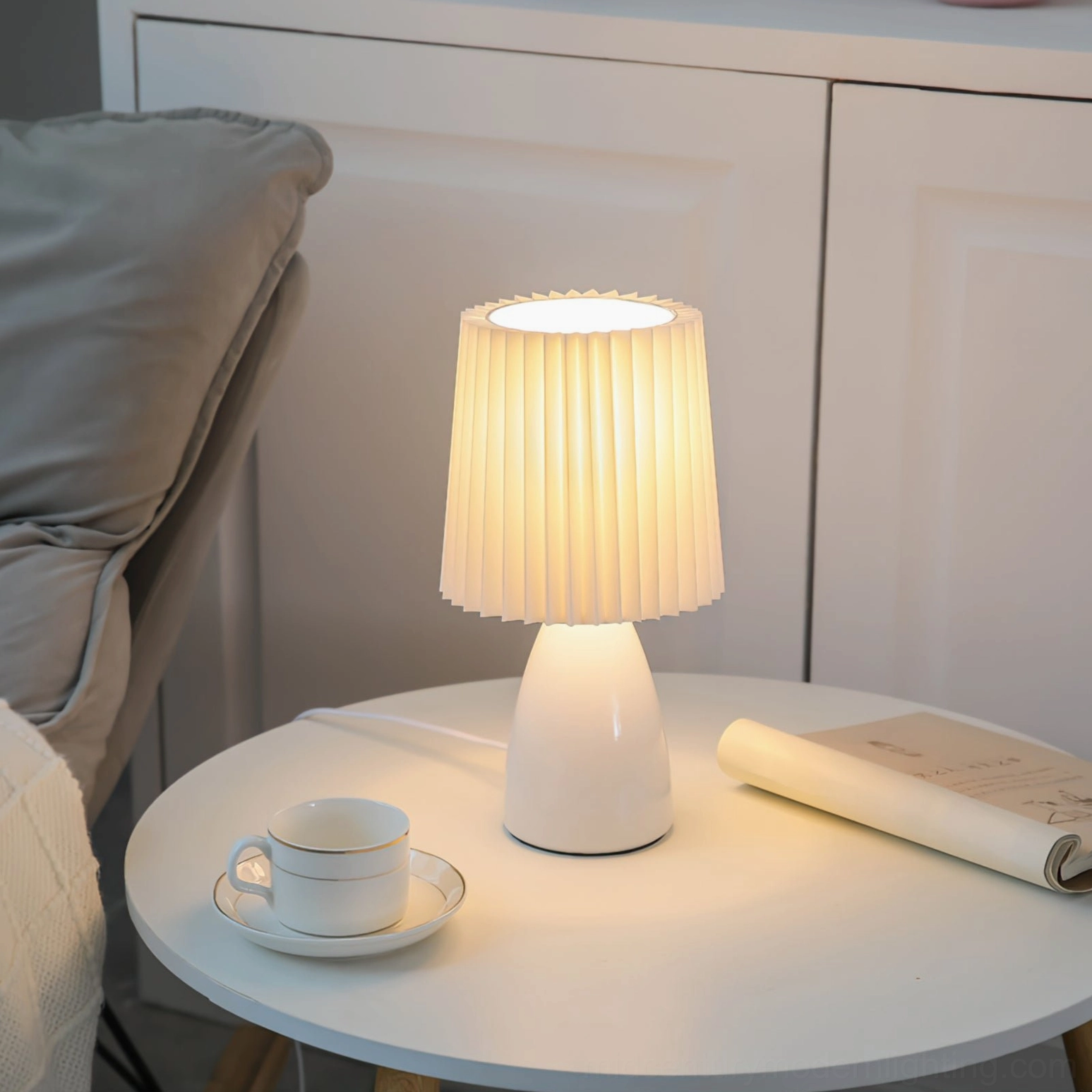 Apollo ceramic table lamp with modern fabric shade design