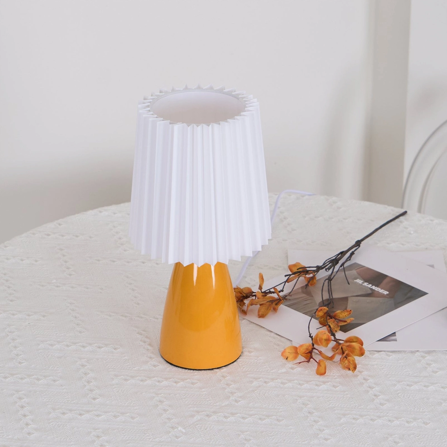 Apollo ceramic table lamp with pleated fabric shade, modern Nordic design