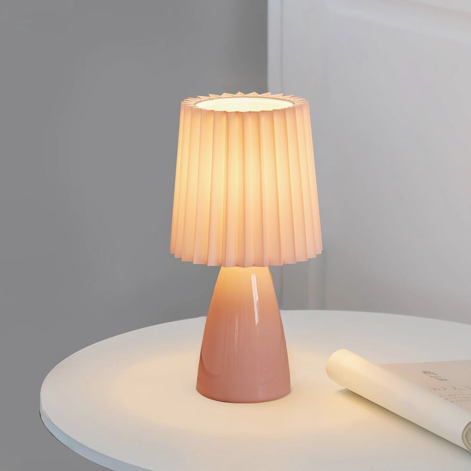 Apollo ceramic table lamp in pink finish with pleated shade