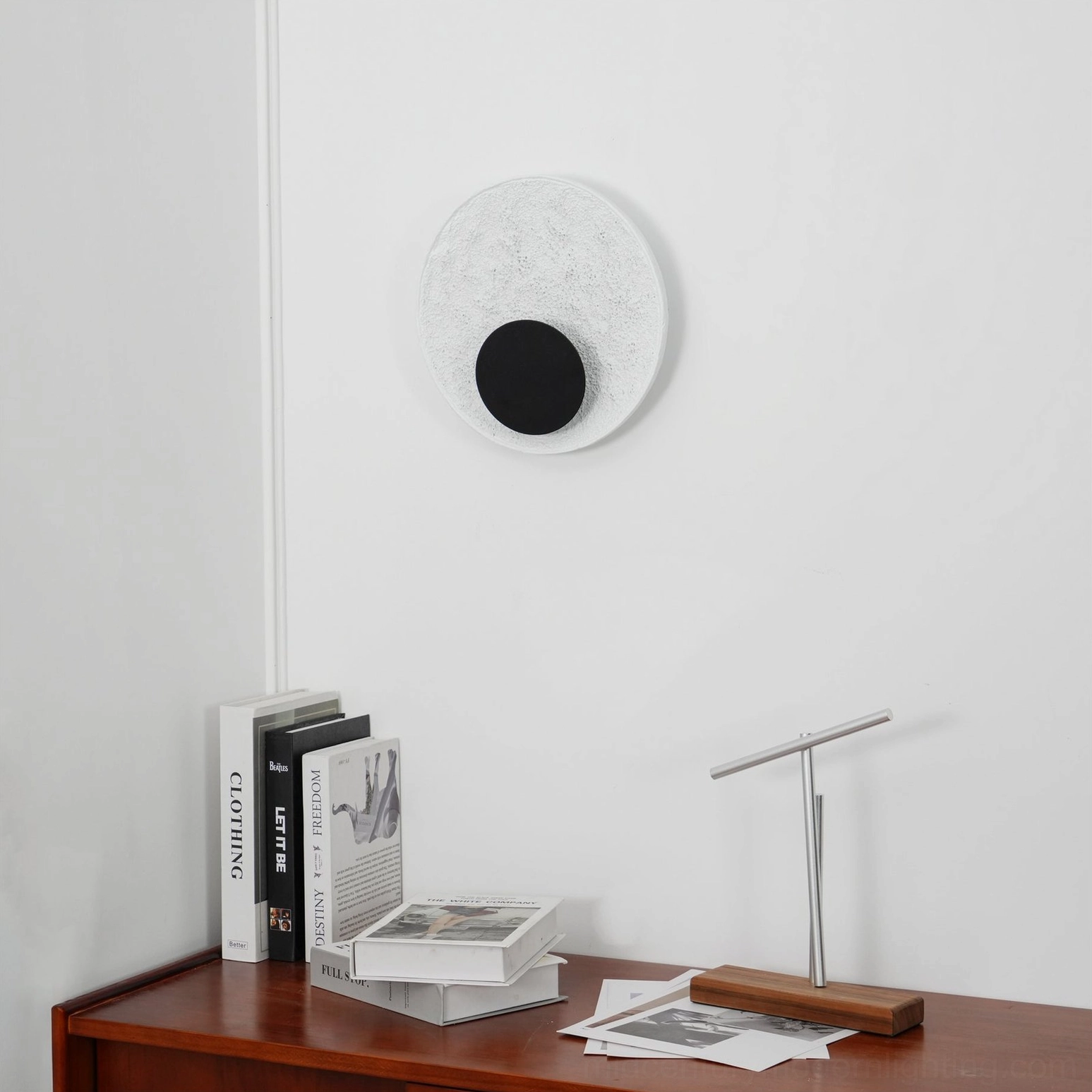 Apollo small monochrome round wall lamp side view home study desk minimal design