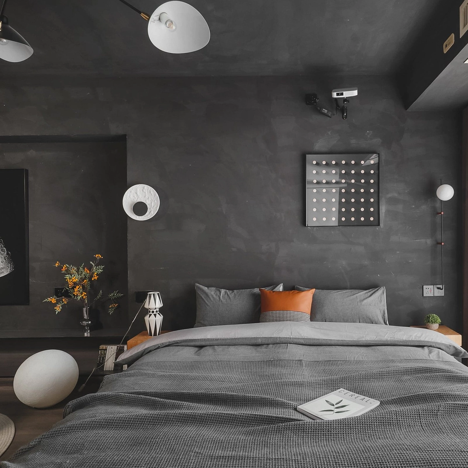 Apollo moon wall lamp paired with nature photography contemporary interior design styling