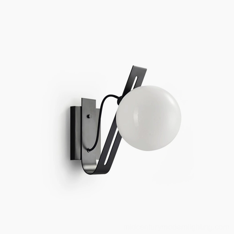 Black Arandela globe wall sconce with frosted glass shade, minimalist studio lighting design