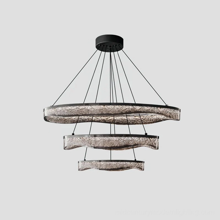 Multi-tier Aria chandelier full-scale installation contemporary home setting
